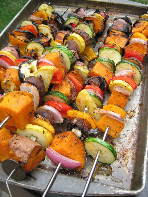 Grilled Sweet Potato and Vegetable Skewers